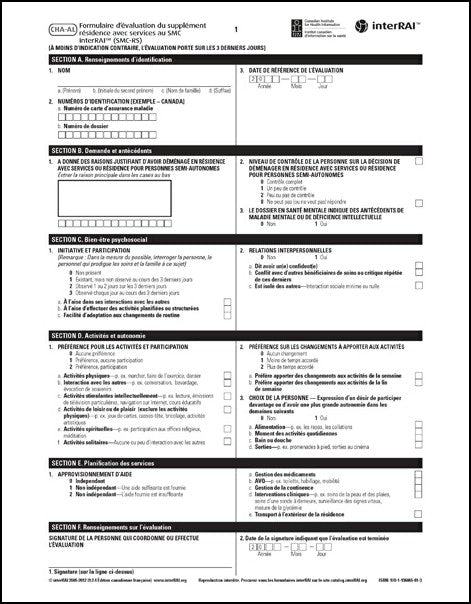 Formulaire d’évaluation du supplément résidence avec services au SMC interRAI (SMC-RS). Édition canadienne française, 9.1.4 - License to Print