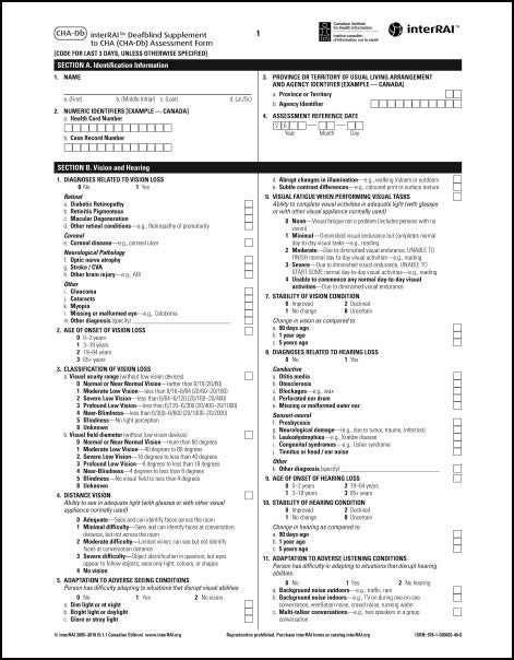 interRAI Deafblind Supplement to CHA (CHA-Db, Canadian English Edition, 9.1.1 - License to Print