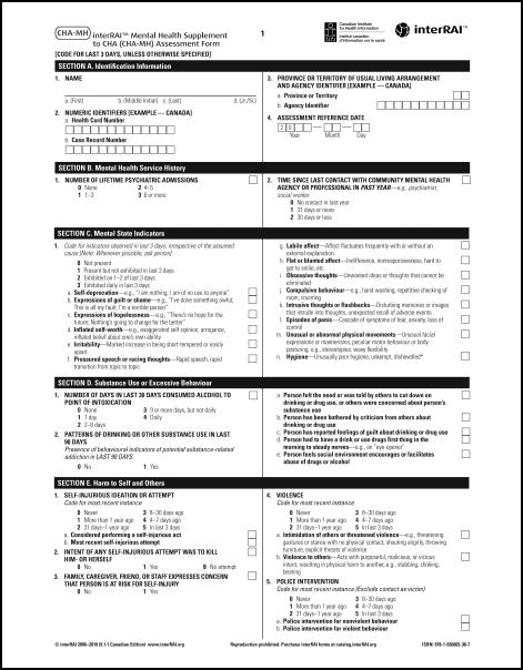 interRAI Mental Health Supplement to CHA (CHA-MH), Canadian English Edition, 9.1.1 - License to Print
