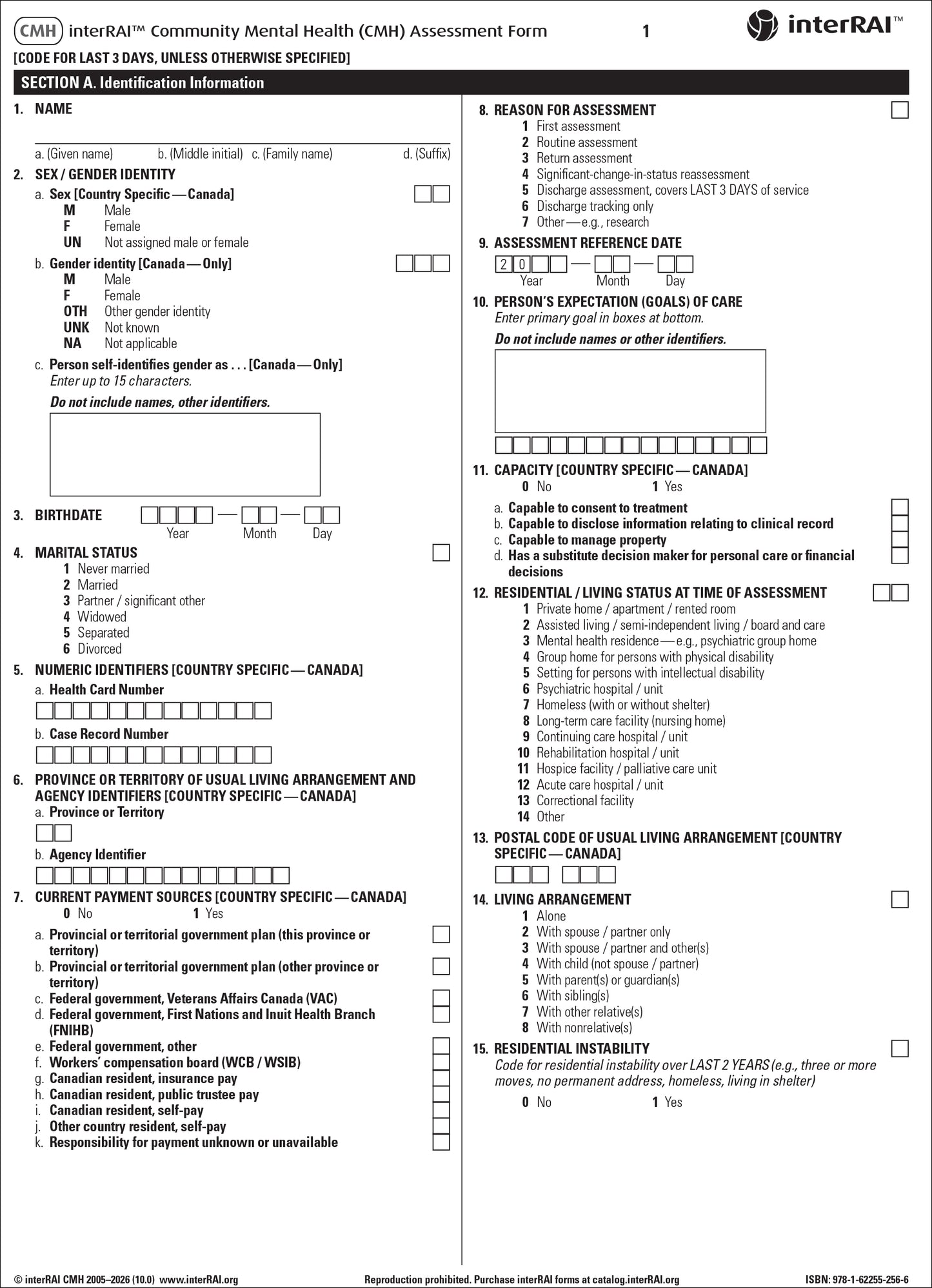 interRAI Community Mental Health (CMH) Assessment Form, 10.0, Standard Edition