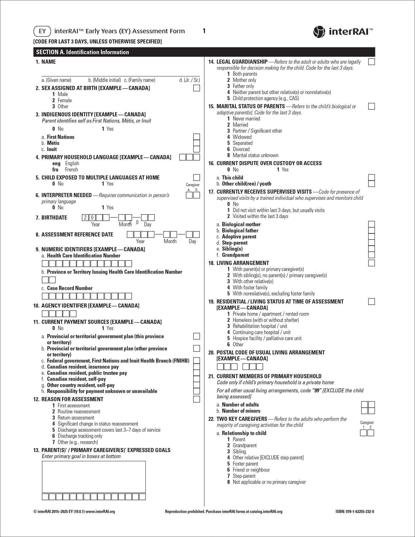 interRAI Early Years (EY) Assessment Form, 10.0.1 - License to Print