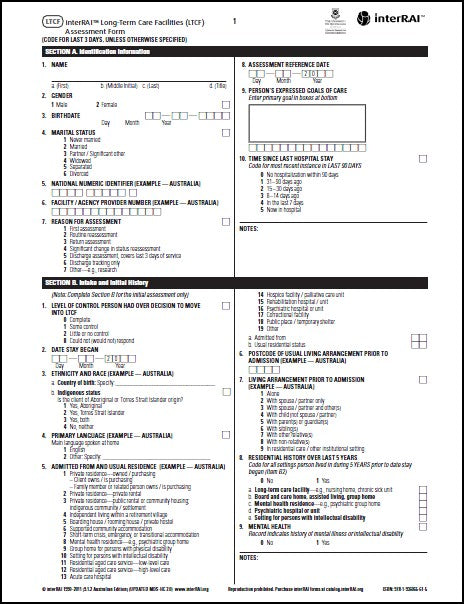 interRAI Long-Term Care Facilities (LTCF) Assessment Form, Australian Edition, 9.1.2 - License to Print
