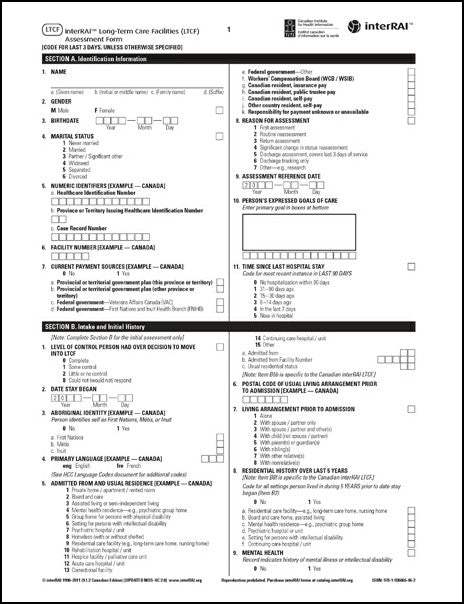 interRAI Long-Term Care Facilities (LTCF) Assessment Forms, Canadian English Edition, 9.1.2 and 9.1.3 - License to Print