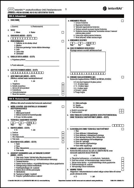 interRAI asutushoolduse (HO) Hindamisvorm, Eestikeelne väljaanne, 9.1.4 - License to Print