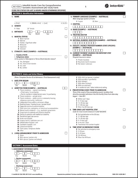 interRAI Acute Care for Comprehensive Geriatric Assessment (AC-CGA) Form, (Standard English Edition), 9.3.0 - License to Print