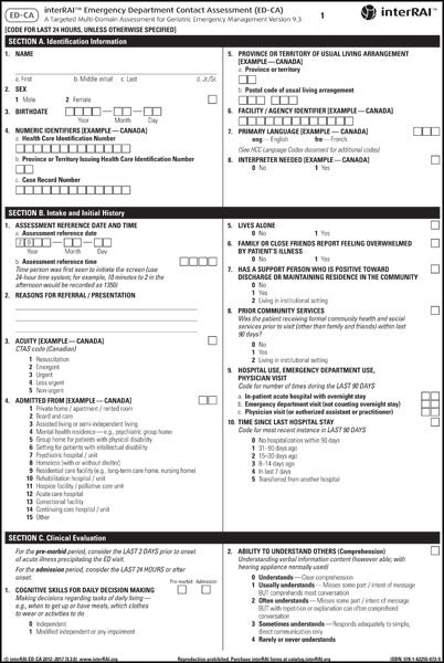 interRAI Emergency Department Contact Assessment (ED-CA) Assessment Form, (Standard English Edition), 9.3.0 - License to Print