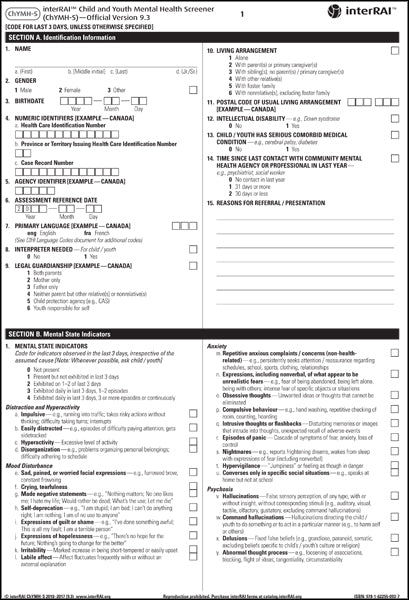 interRAI Child and Youth Mental Health Screener (ChYMH-S) Assessment Form, (Standard English Edition)