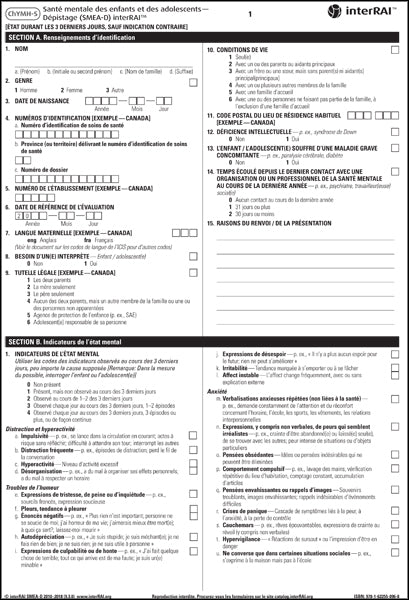 Santé mentale des enfants et des adolescents — Dépistage (SMEA-D) interRAI, Édition canadienne-française, 9.3.0 - License to Print