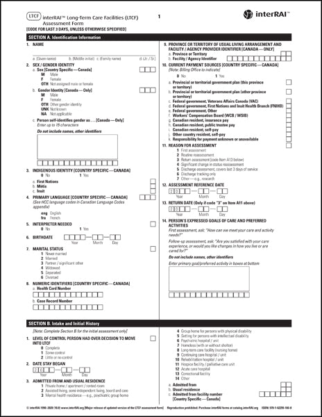 interRAI Long-Term Care Facilities (LTCF) Assessment Form, (Standard English Edition), 10.0 - License to Print