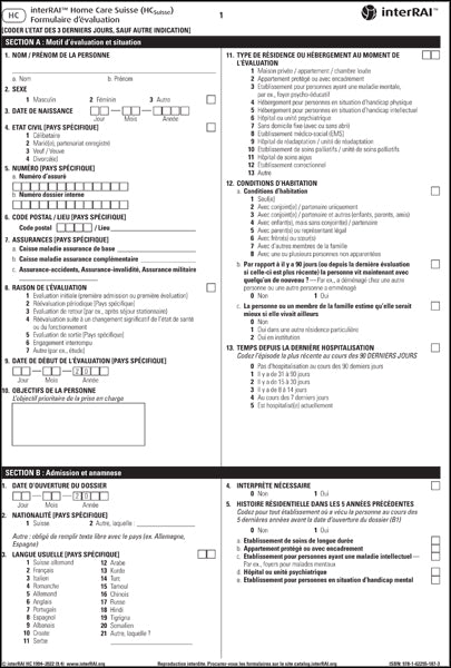 interRAI Home Care Suisse (HCSuisse) Formulaire d’évaluation, Edition française pour la Suisse, 9.4.3 - License to Print