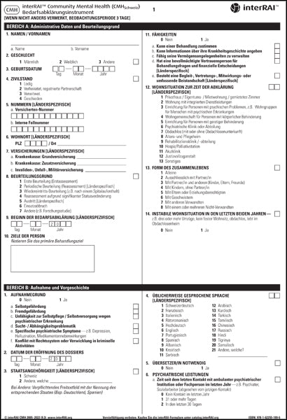 interRAI Community Mental Health Schweiz (CMHSchweiz) Bedarfsabklärungsinstrument, Deutschsprachige Ausgabe für die Schweiz, 9.3.1 - License to Print