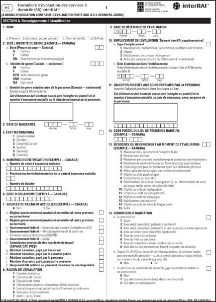 Services à domicile (SD) interRAI formulaire d’évaluation, 9.1.4, Édition canadienne française - License to Print