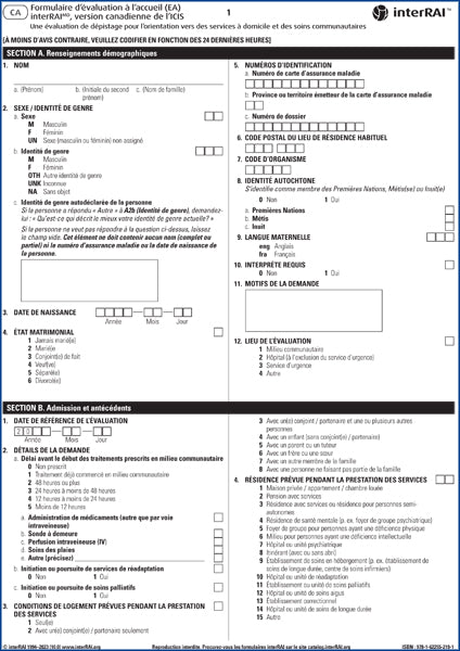 Formulaire d’évaluation à l’accueil (EA) interRAI, Édition canadienne française, 10.0 - License to Print