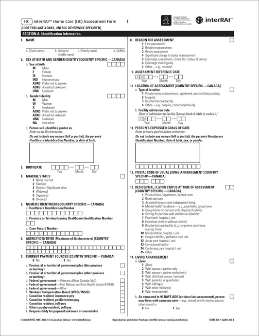 interRAI Home Care (HC) Assessment Form, Version 9.1.5, Canadian Edition - License to Print