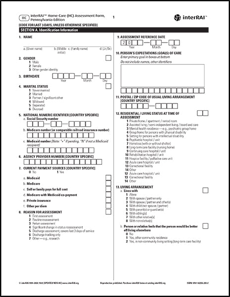 interRAI Home Care (HC) Assessment Form, 10.0, State of Pennsylvania Edition