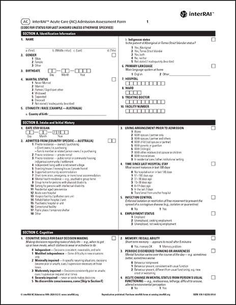 interRAI Acute Care (AC) Admission Assessment Form, (Standard English Edition), 9.3.1 - License to Print