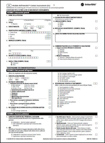 Modulo dell’interRAI Contact Assessment (CA), Edizione Italiana, 9.2.1 - License to Print