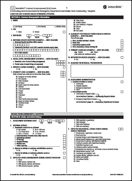 Inter Form Sample New Zealand – interRAI Print Catalog