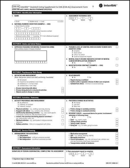 interRAI Assisted Living Supplement to CHA (CHA-AL) Assessment Form, (Standard English Edition), 9.2.1 - License to Print