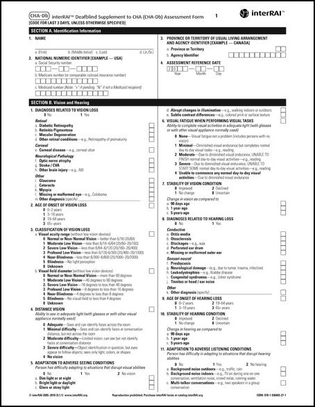 interRAI Deafblind Supplement to CHA (CHA-Db) Assessment Form, (Standard English Edition), 9.1.1 - License to Print