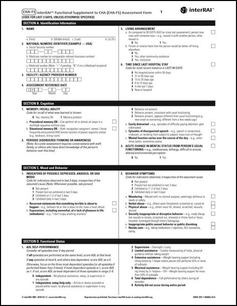 interRAI Functional Supplement to CHA (CHA-FS) Assessment Form, (Standard English Edition), 9.1.1 - License to Print