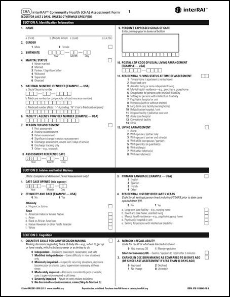 interRAI Community Health (CHA) Assessment Form, (Standard English Edition), 9.1.3 - License to Print