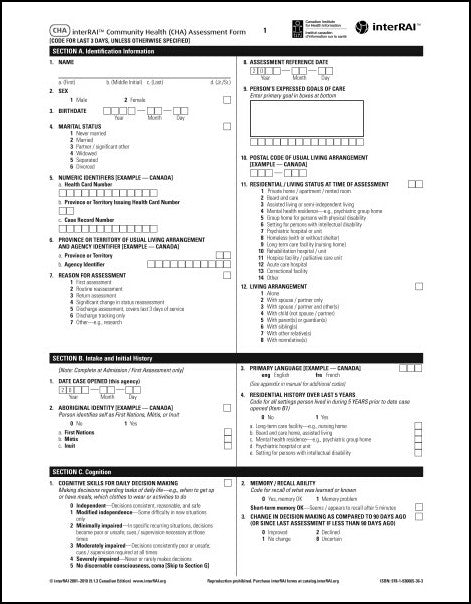 Chailey Assessment.pdf Community Health Assessment (CHA) – Page 2 – interRAI Print Catalog