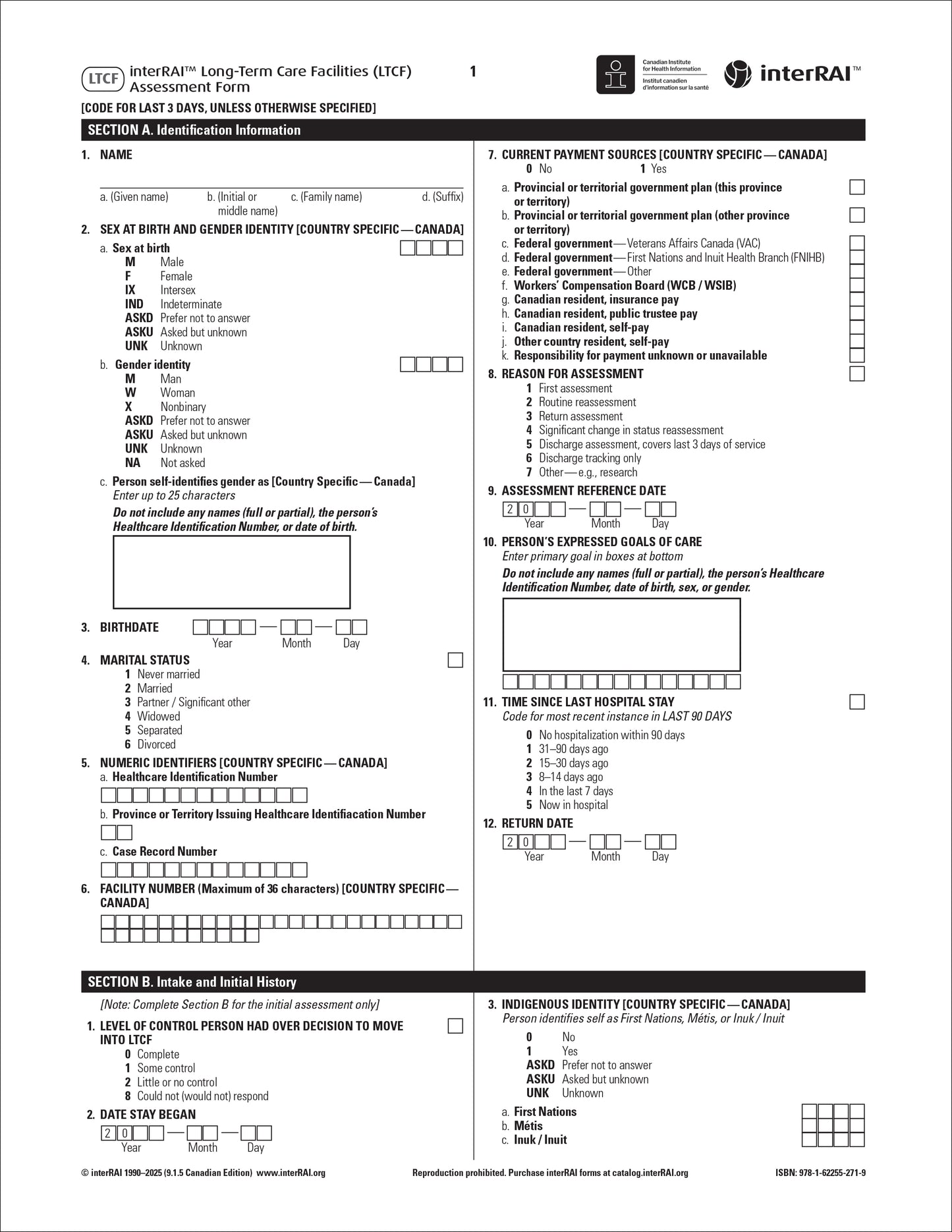 interRAI Long-Term Care Facilities (LTCF) Assessment Form, Version 9.1.5, Canadian Edition - License to Print
