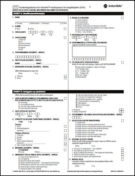 Vurderingsskjema for interRAI-institusjoner for langtidspleie (LTCF), Norsk utgave, 9.1.3 - License to Print