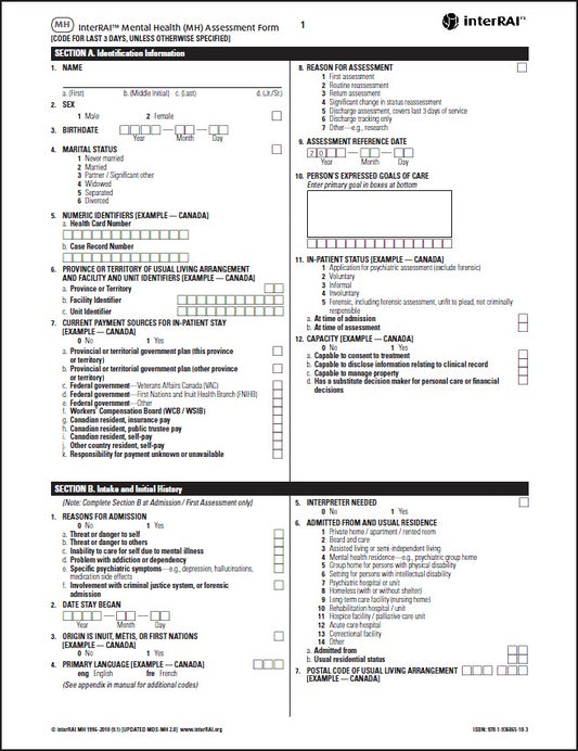 interRAI Mental Health (MH) Assessment Form, (Standard English Edition), 9.1.1 - License to Print