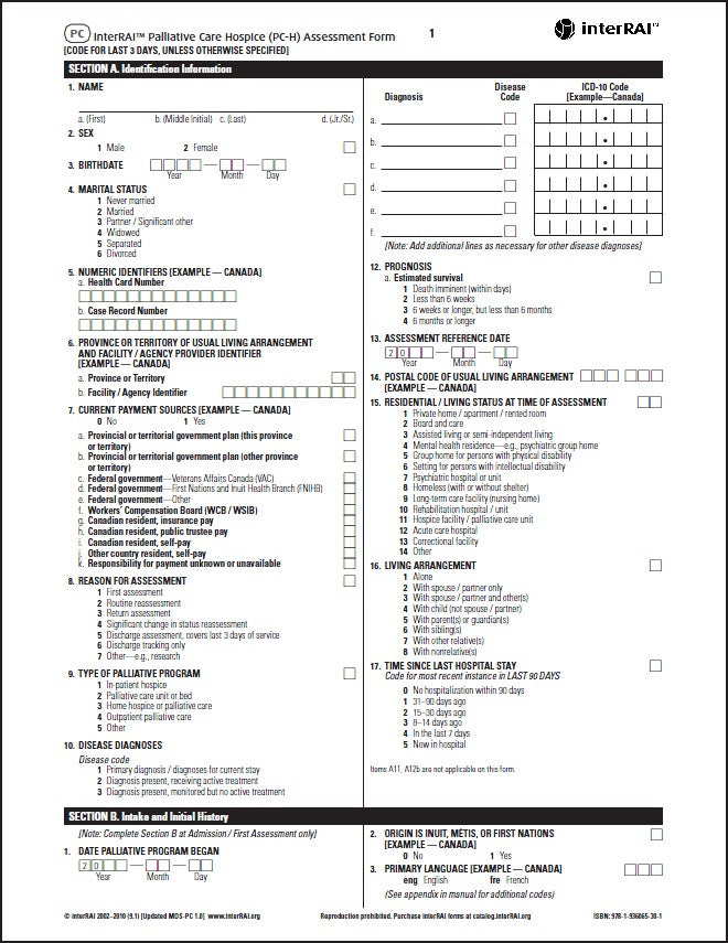 Blank Pri Form.pdf interRAI Palliative Care Hospice (PC-H) Assessment Form, (Standard Eng ...