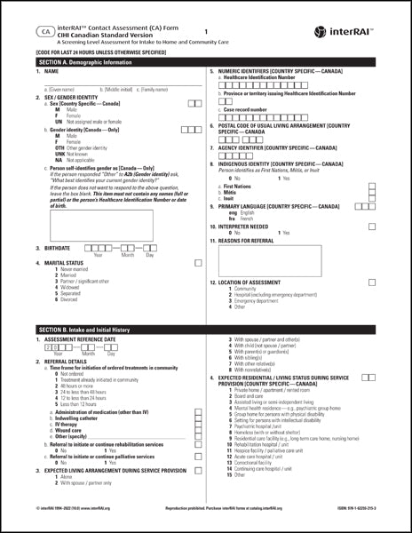 interRAI Contact Assessment (CA) CIHI Canadian Form, 10.0 - License to Print
