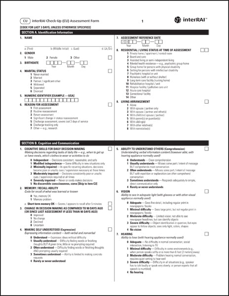 interRAI Check-Up (CU) Assessment Form, (Standard English Edition), 10.1.0 - License to Print