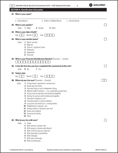interRAI Check-Up (CU) Assessment — Self-Reported Version, (Standard English Edition), 10.1.1 - License to Print