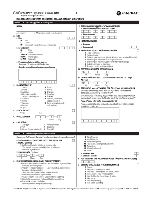 interRAI för Särskilt Boende Bedömningsformulär (LTCF), 10.0 - License to Print