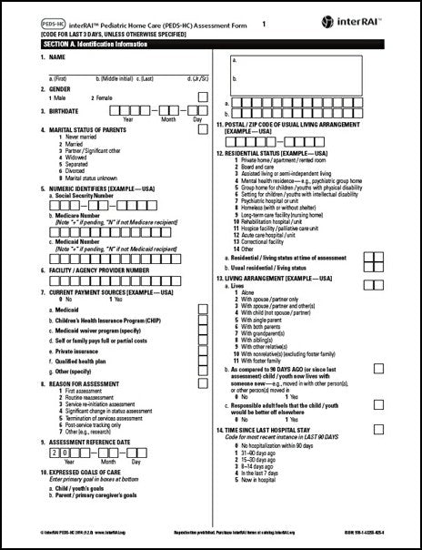 interRAI Pediatric Home Care (PEDS-HC) Assessment Form, (Standard Engl ...