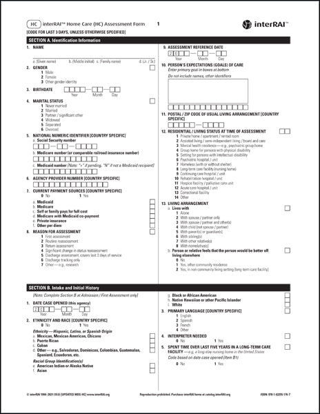 Blank Pri Form.pdf interRAI Home Care (HC) Assessment Form (Standard English Edition), 10 ...